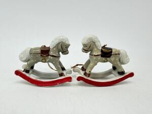 Unbranded Ceramic Rocking Horse Figurines Gray Red Polka Dot China